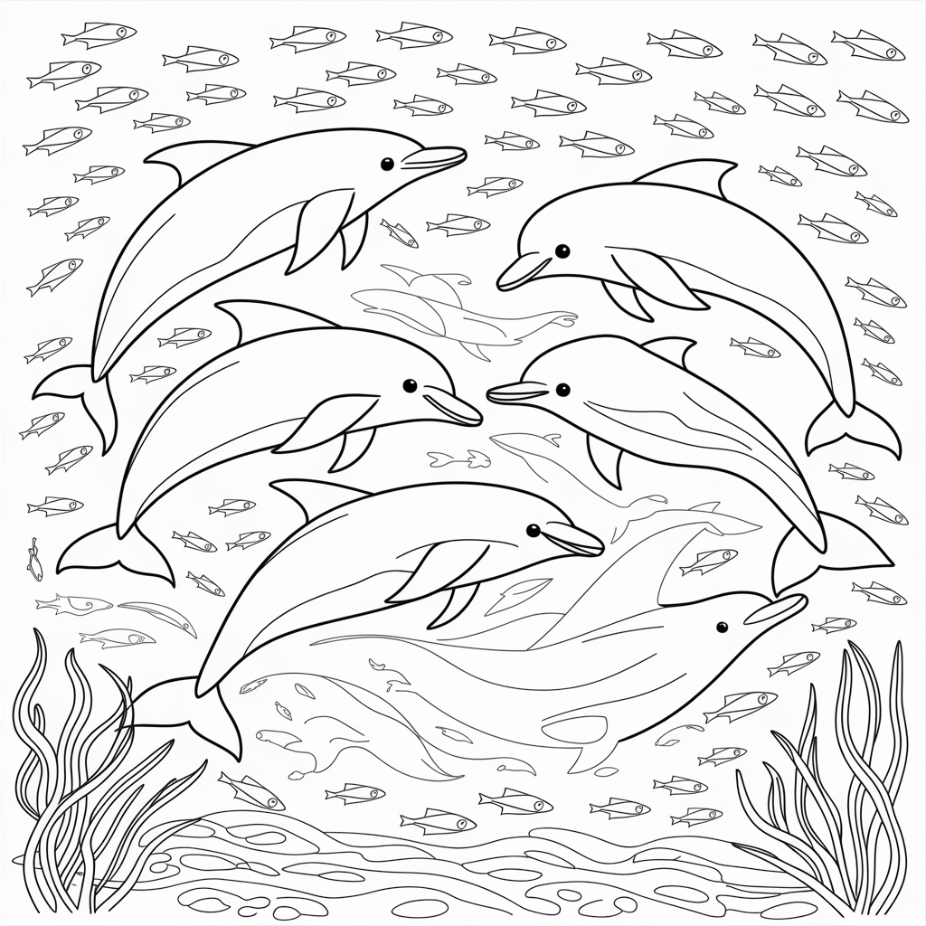 School of Dolphins Coloring Pages