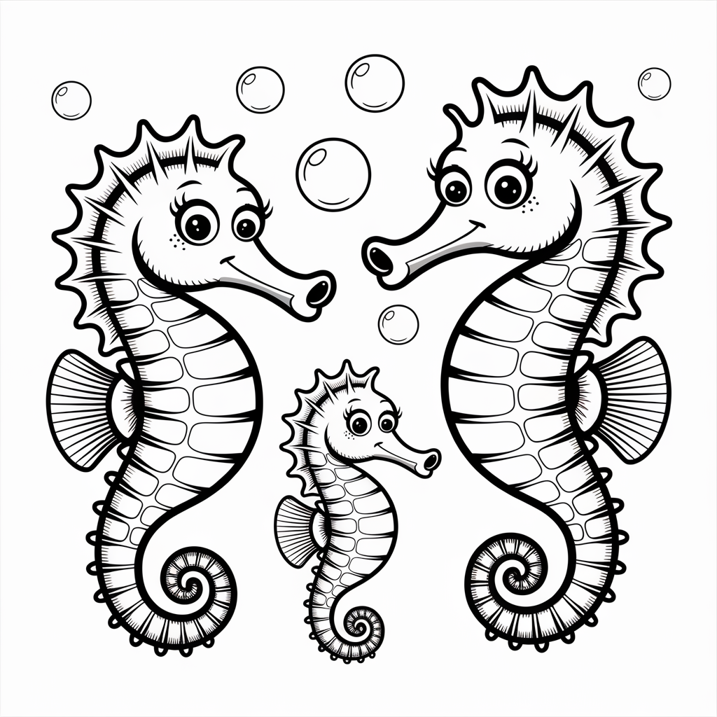 Seahorse Family Coloring Pages