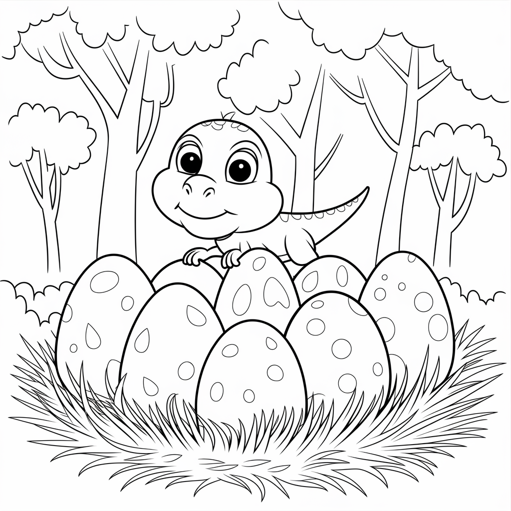 Dino in Egg Nest Coloring Page