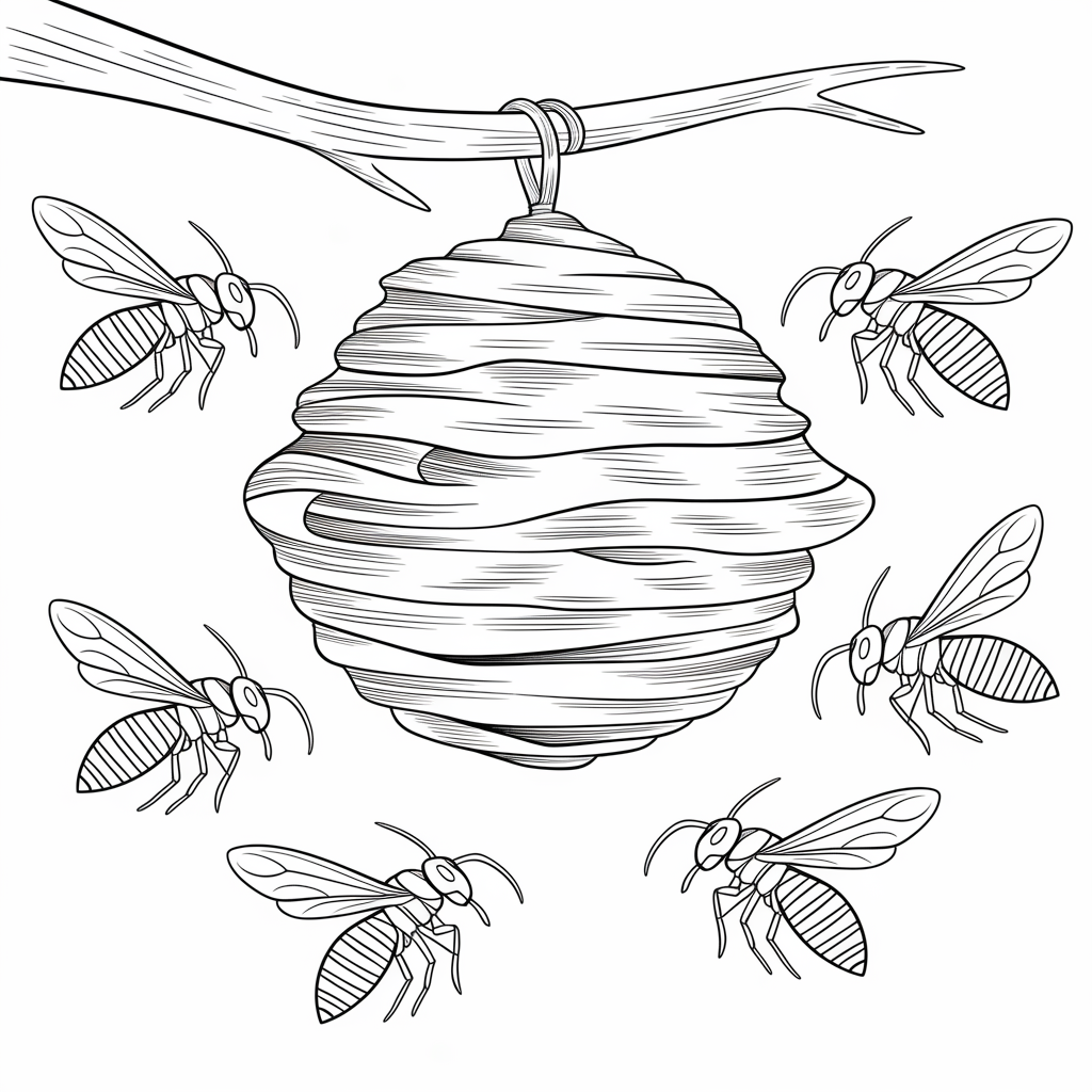 Wasp Coloring Pages Around Nest 