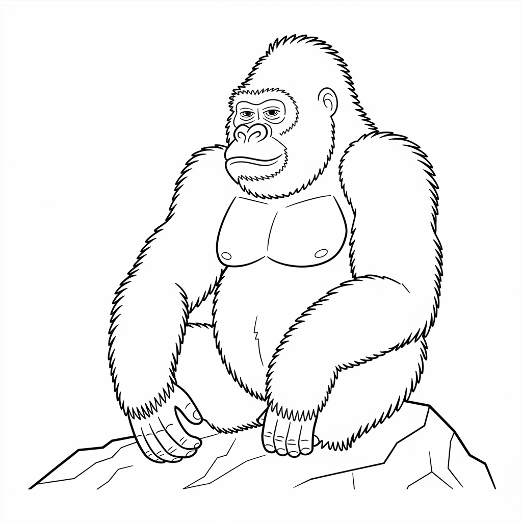 Gorilla Sitting on Rock Coloring Pages 