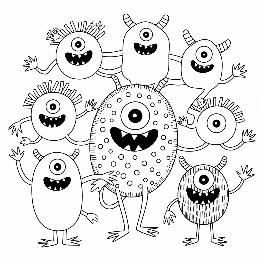 Silly Monster Dance Coloring Page