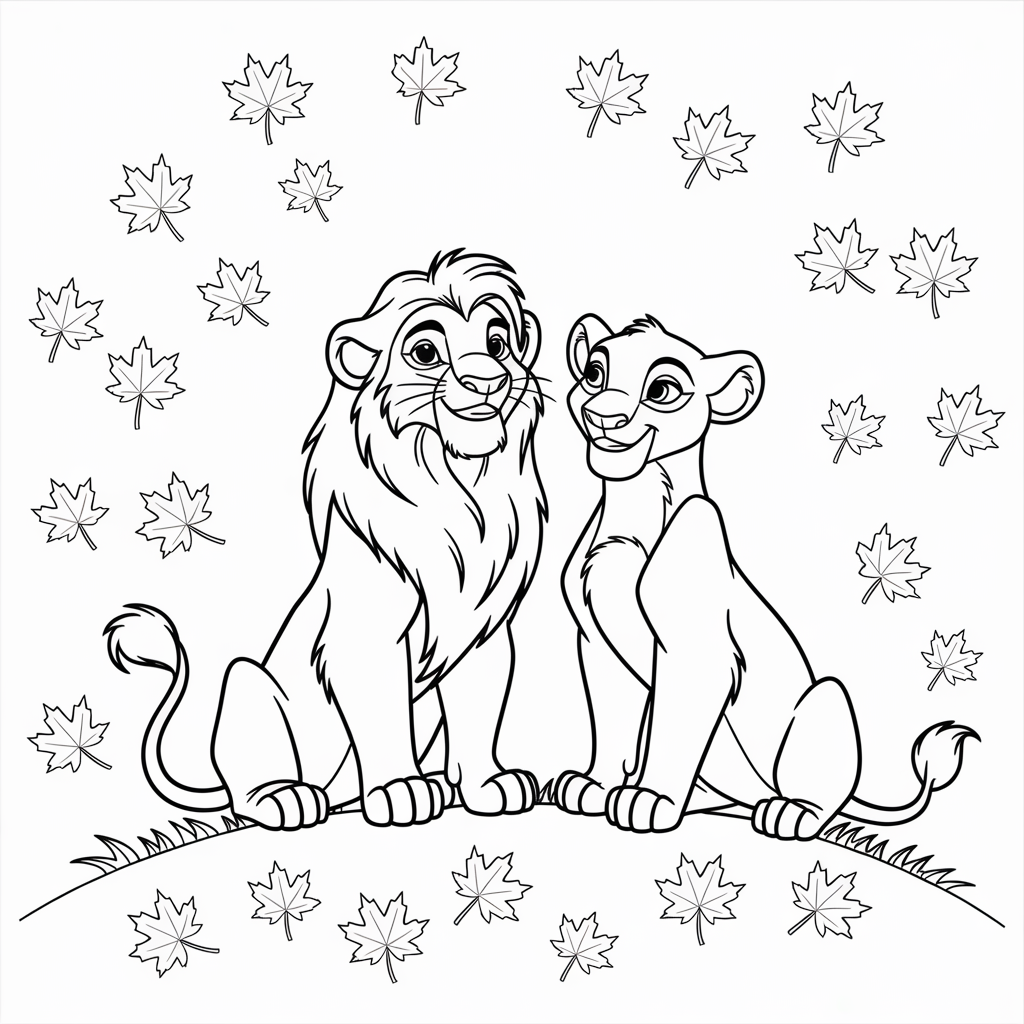 The Lion King Autumn Leaves September Coloring Pages to Print