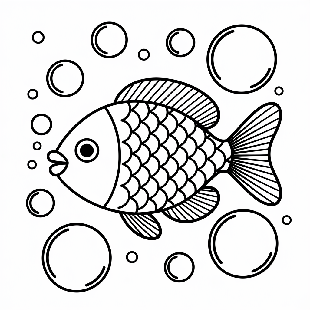 Rainbow Fish with Bubbles Coloring Pages 