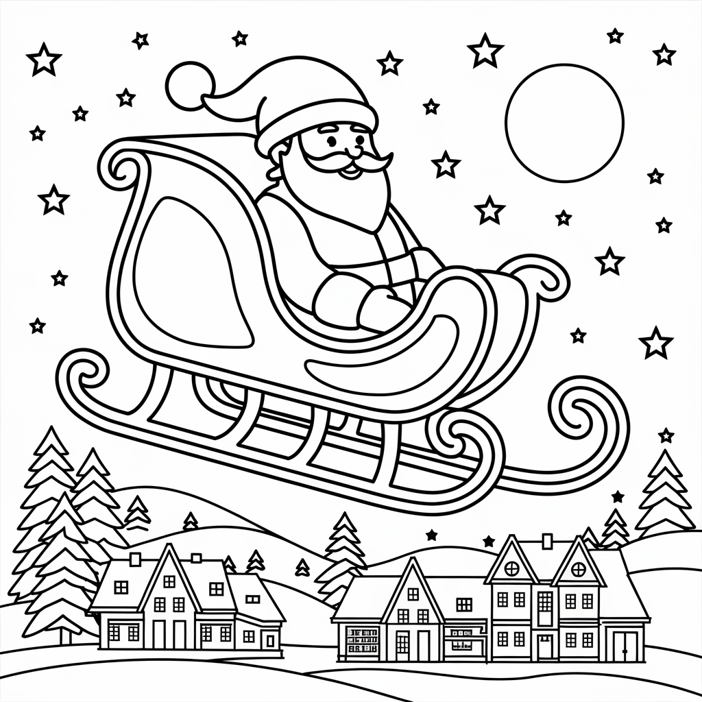 Santa’s Sleigh over Village