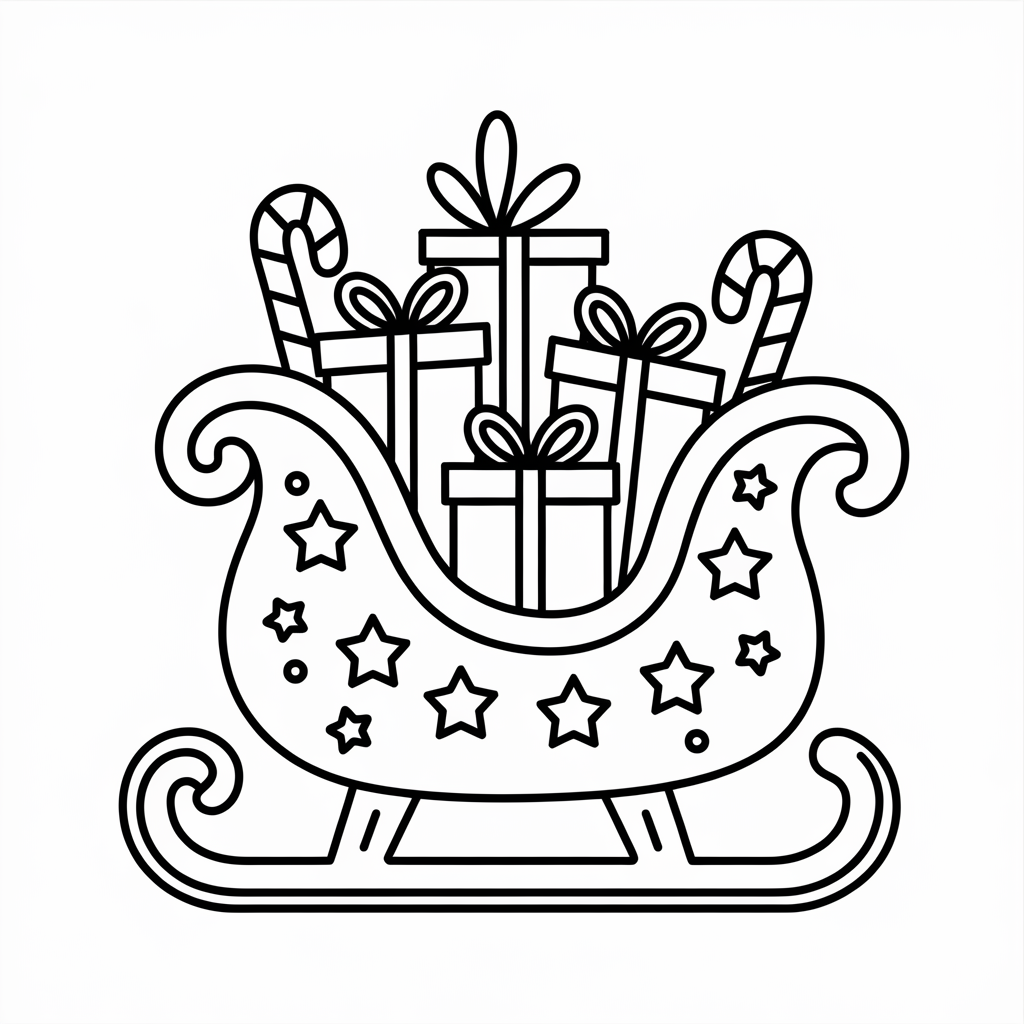 Sleigh Ornament Christmas Coloring Page with Presents