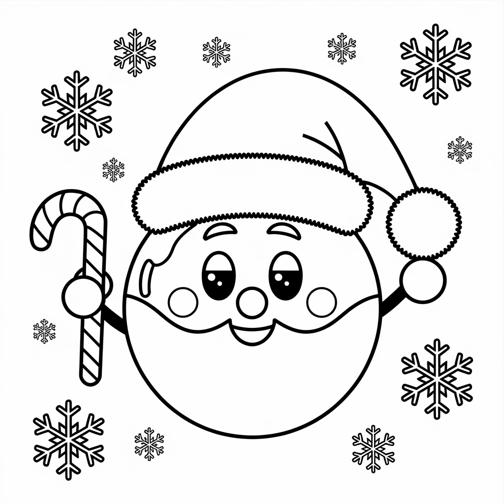 Cute Smiling Christmas Ornament Coloring Page with Santa Hat