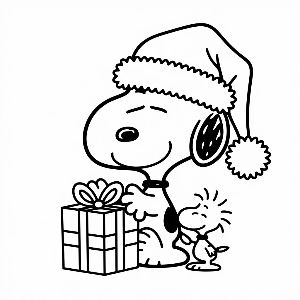 Snoopy and Woodstock Christmas Coloring Pages for Preschoolers Free