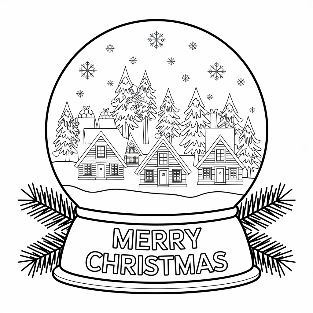 Snow Globe Merry Christmas Coloring Pages Printables