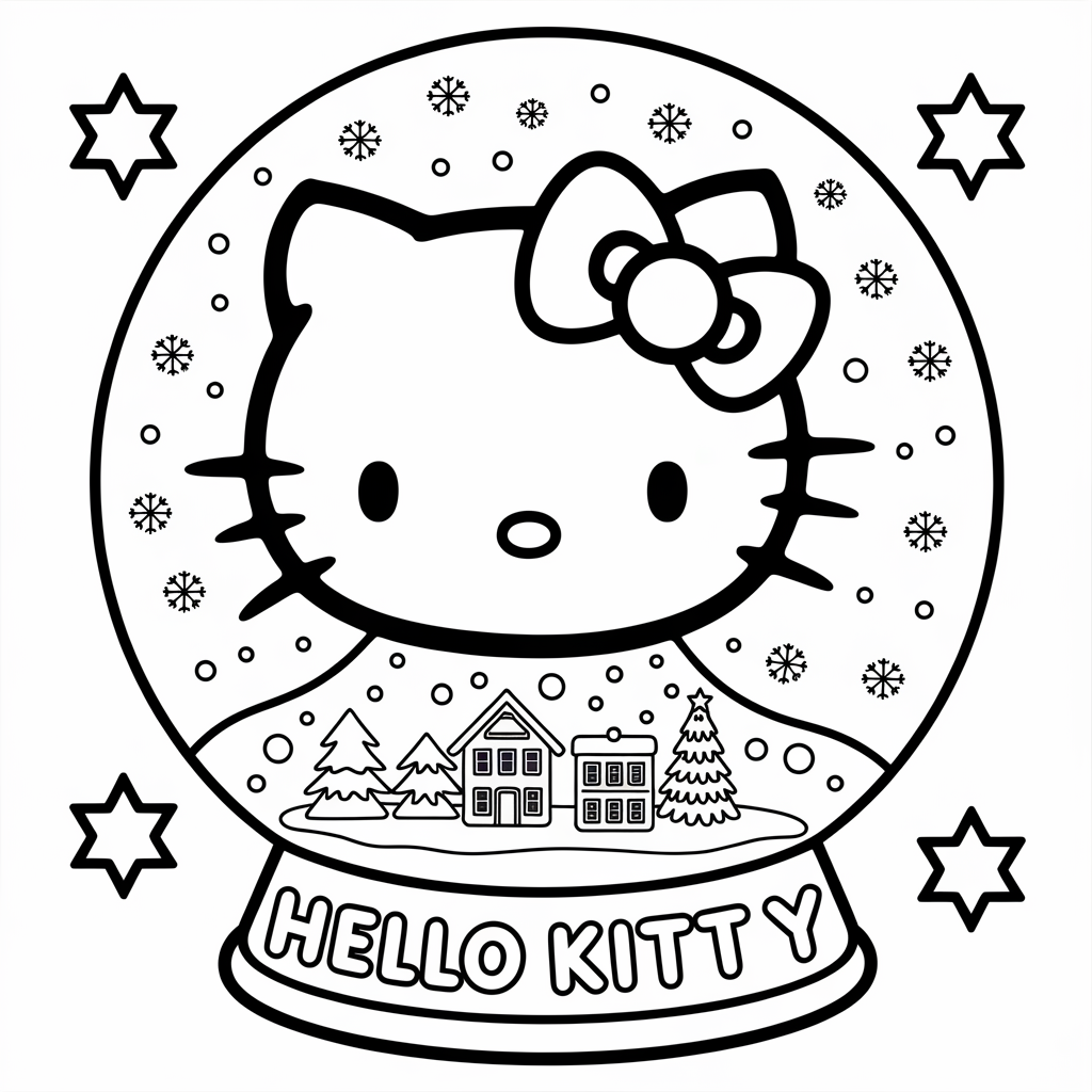 Hello Kitty Snow Globe Christmas Coloring Page for Kids