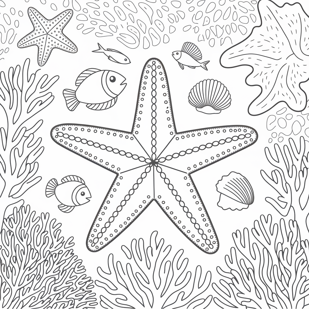 Starfish Adventure Scene Coloring Page