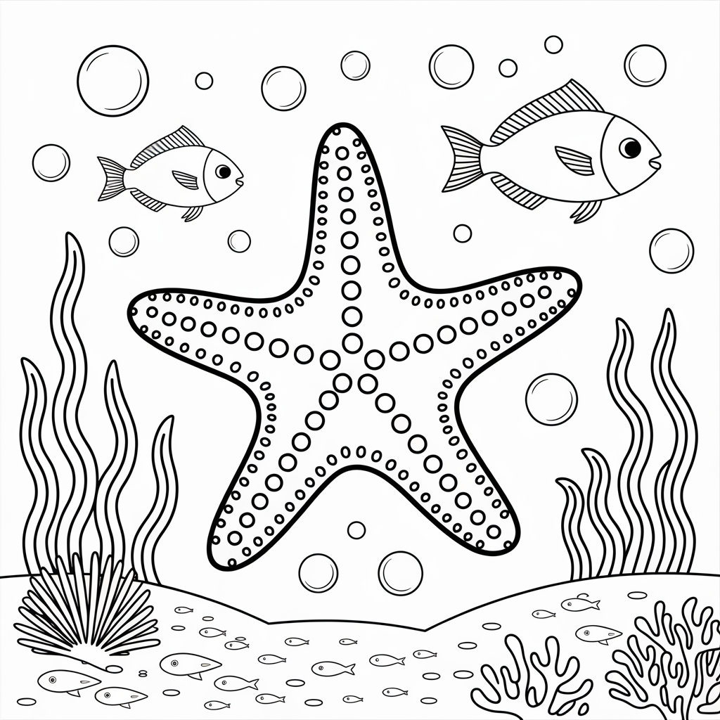 Starfish in Ocean Scene Coloring Page