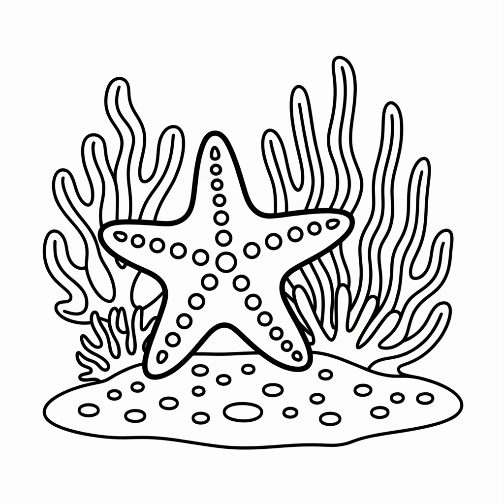 Starfish with Coral Reef Coloring Page