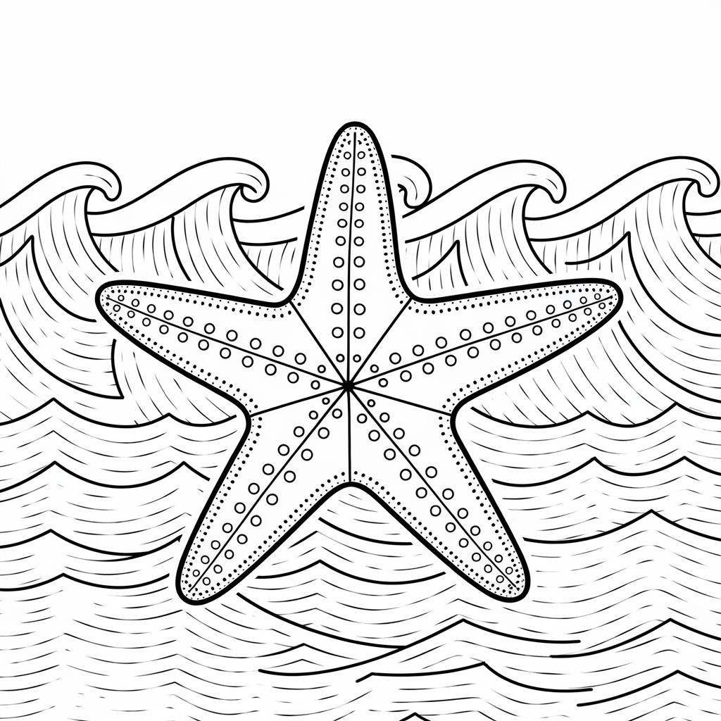Starfish with Ocean Waves Coloring Page