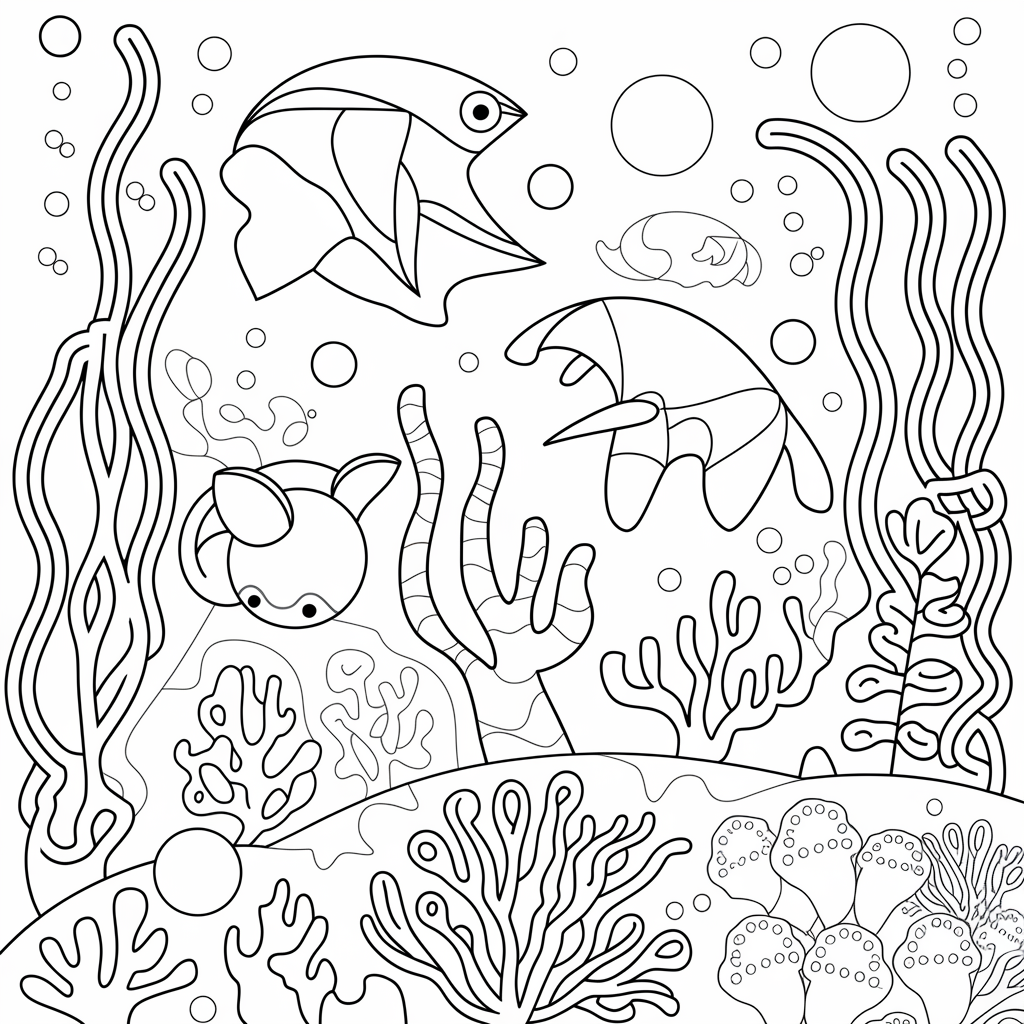 Rainbow Fish Underwater Scene Coloring Page