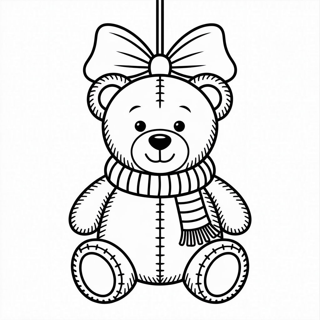 Teddy Bear Christmas Ornament Coloring Page – Free Download