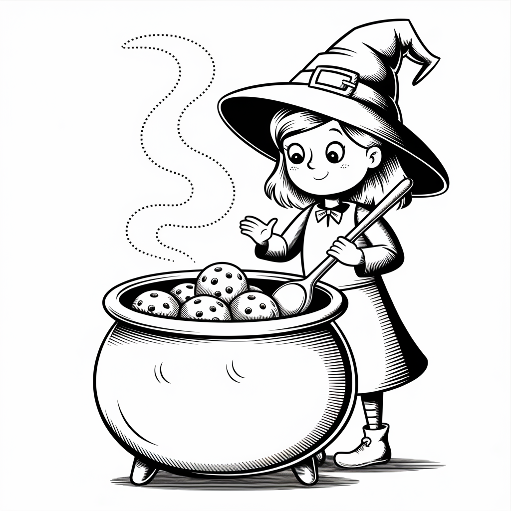 Witch Baking Cookie Spell Coloring Page
