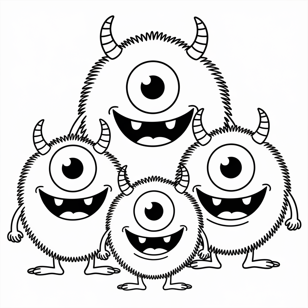 Cartoon Monster Trio Easy Halloween Coloring Pages for Kids
