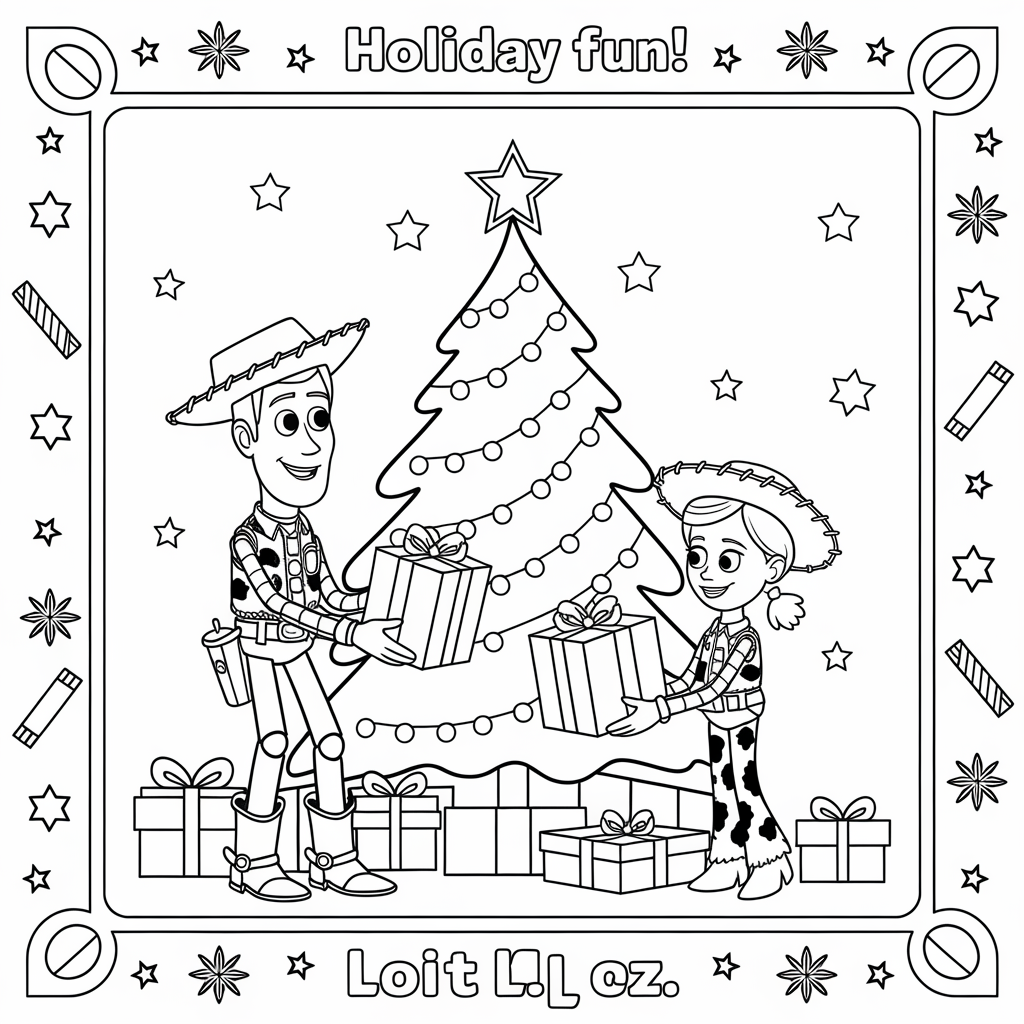 Toy Story Woody & Buzz Christmas Card Coloring Page Printable