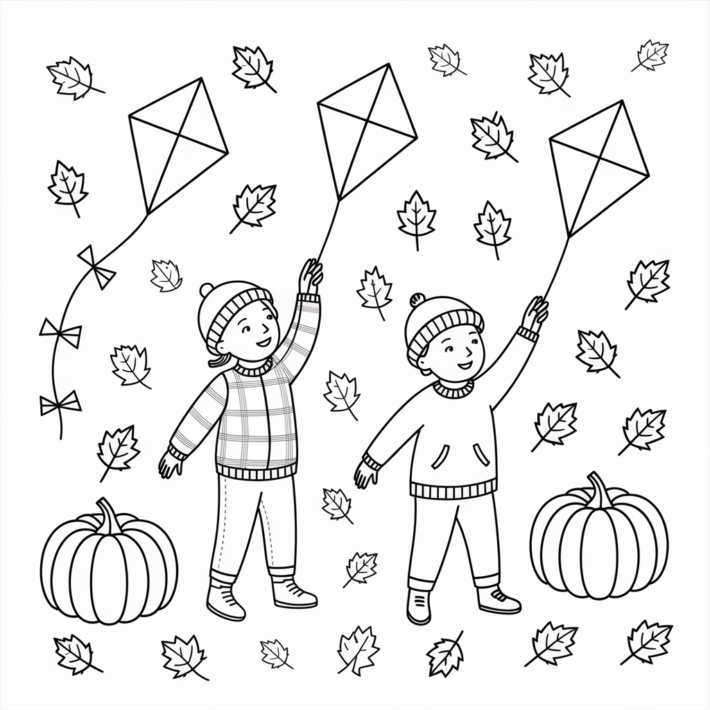 Children Flying Kites in Fall