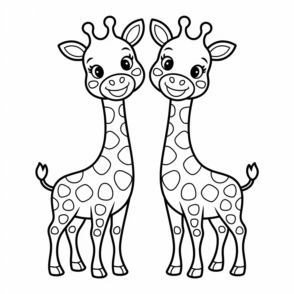 Two Cartoon Giraffes Coloring Pages 