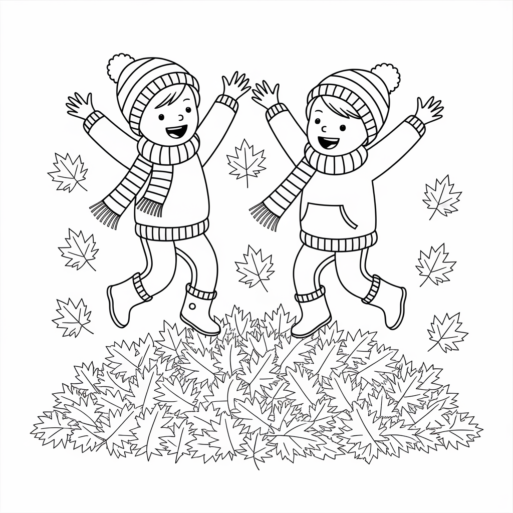 Children Jumping in Leaves