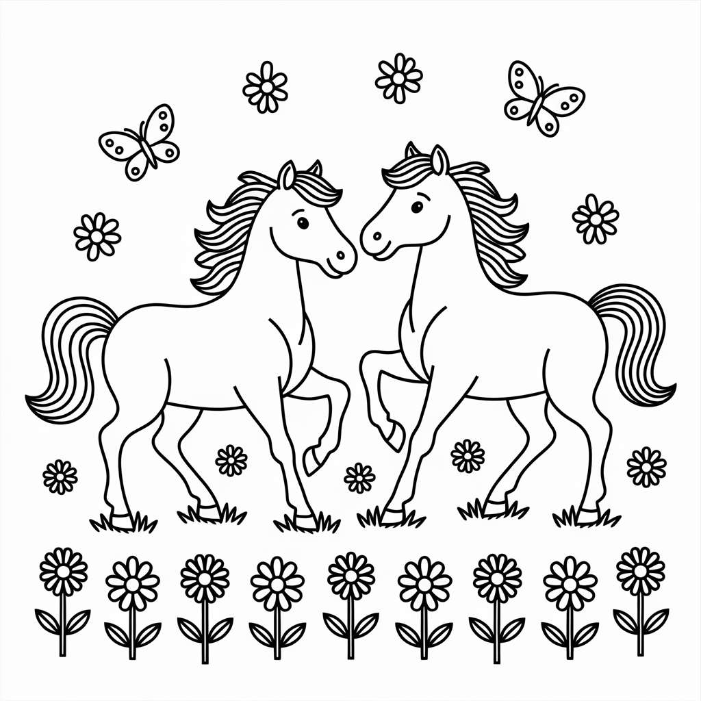 Two Playful Horses Coloring Picture