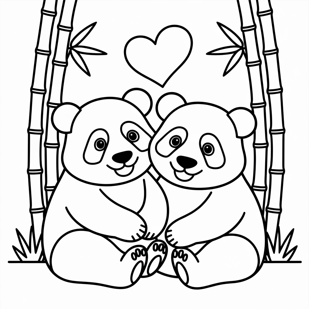 Panda Family Hugging Coloring Sheet