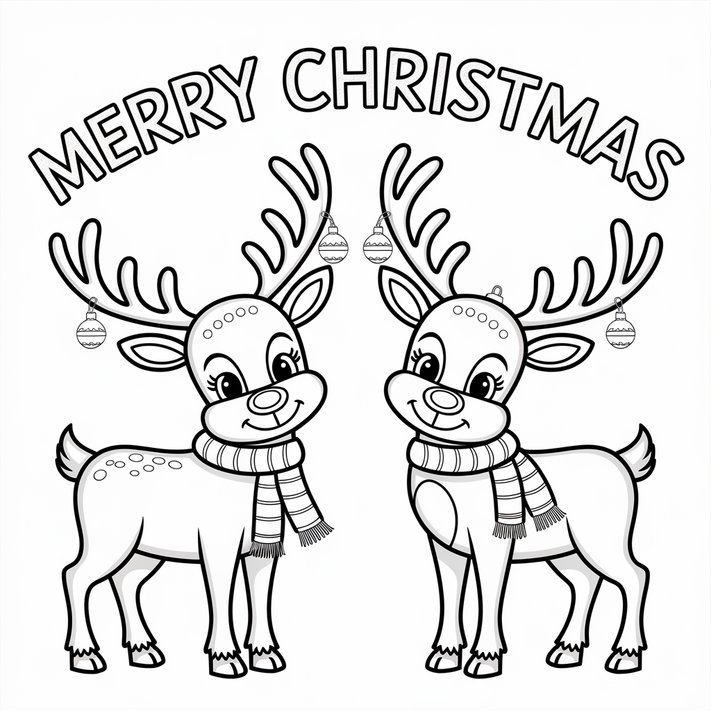 Reindeer Merry Christmas Coloring Pages for Holiday Joy