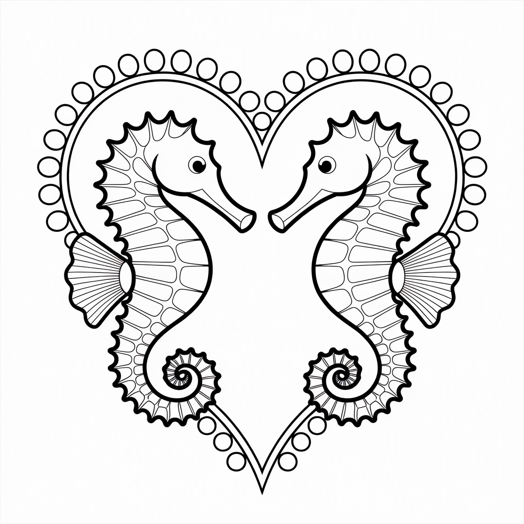 Seahorses Shaped Like a Heart Coloring Pages 