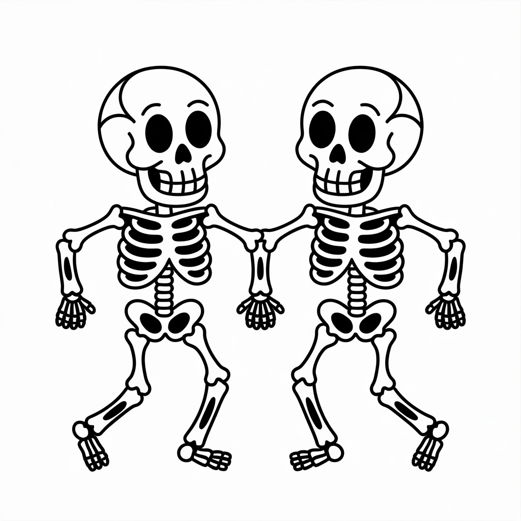 Dancing Skeletons Easy Halloween Coloring Pages for Kids
