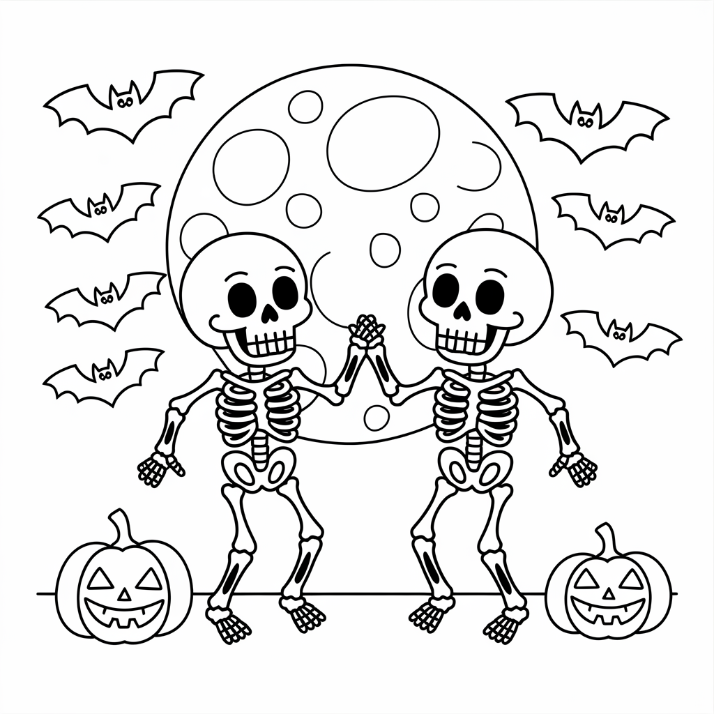 Dancing Skeletons Halloween Coloring Pages for Children