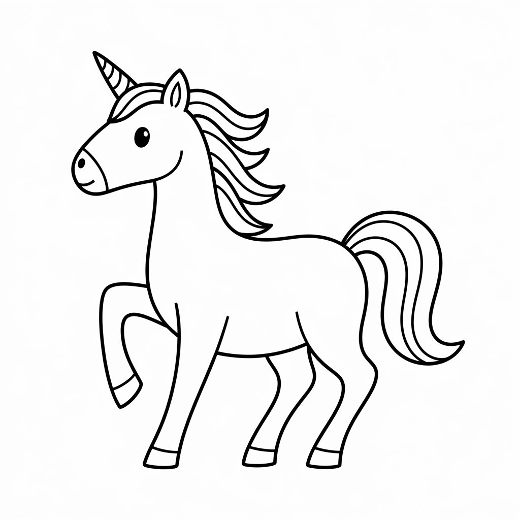 Unicorn Horse Coloring Page Outline for Kids
