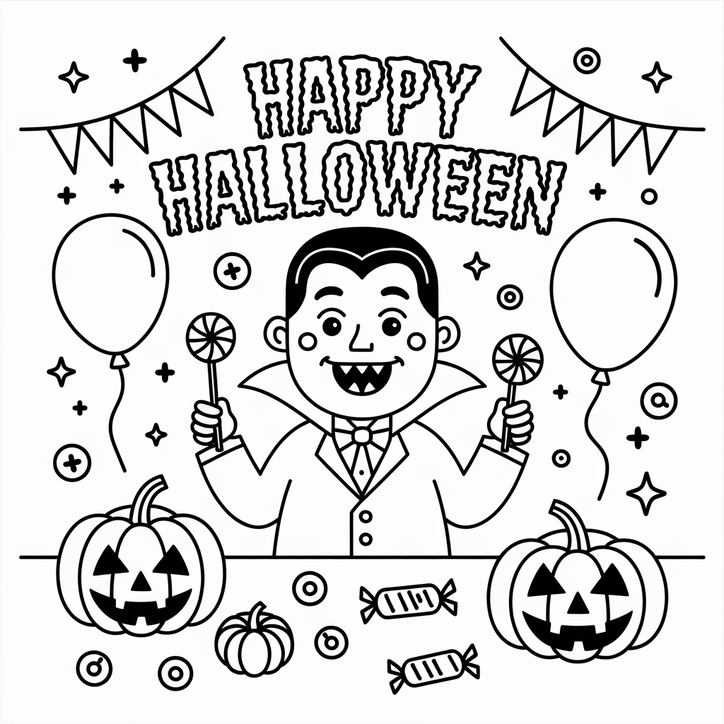 Vampire at a Halloween Party Coloring Page