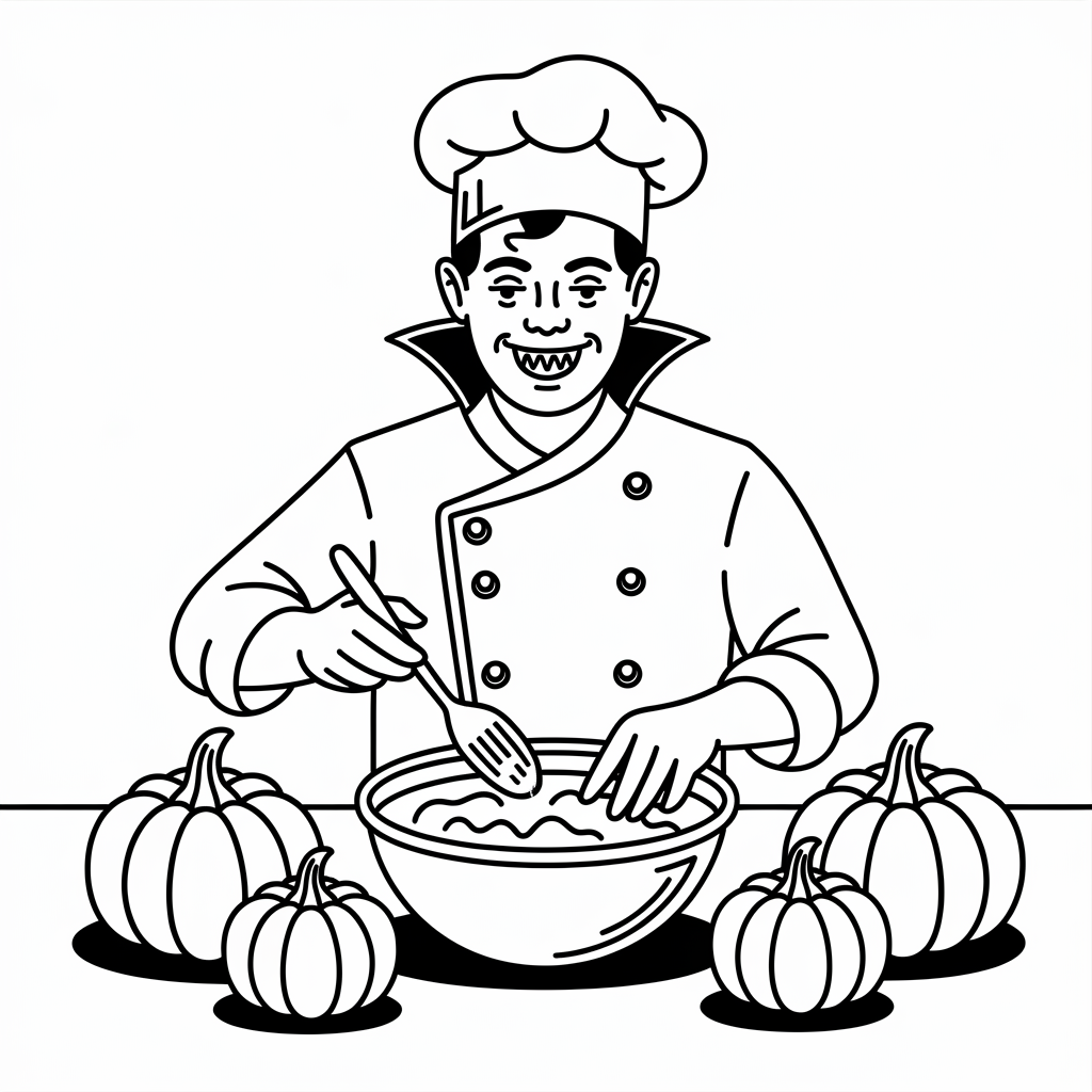 Vampire Chef Baking Cupcakes Coloring Page 