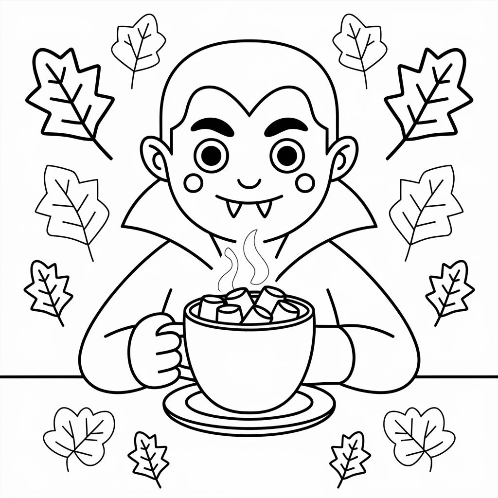 Vampire Drinking Hot Cocoa Coloring Page