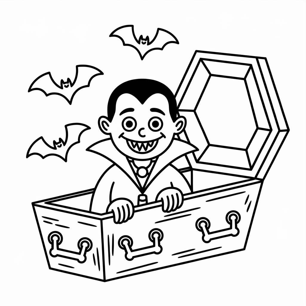 Silly Vampire in Coffin Coloring Pag