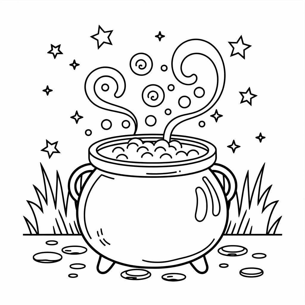 Easy Halloween Coloring Pages: Witch’s Cauldron with Bubbly Potion