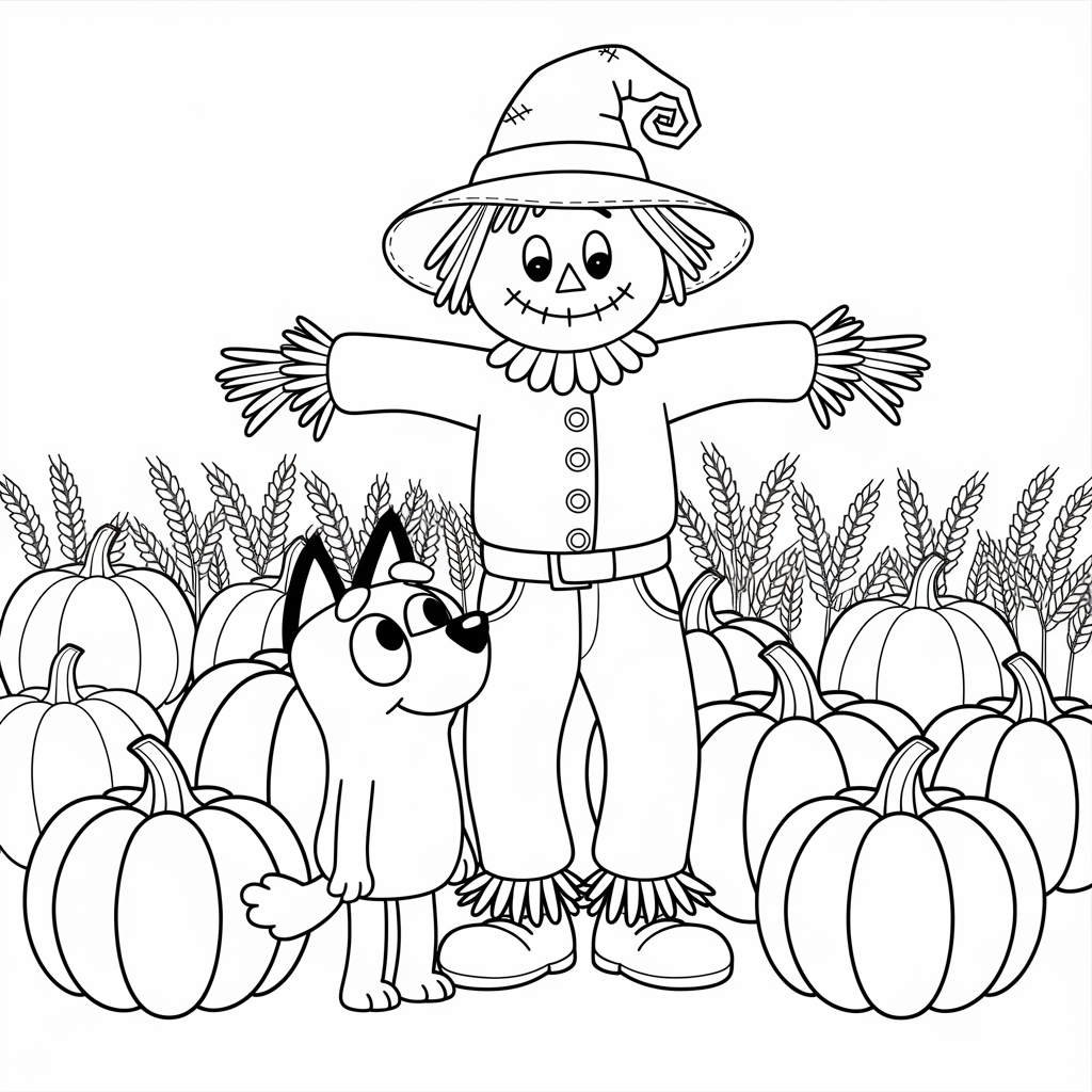 Bluey with Scarecrow Coloring Pages 