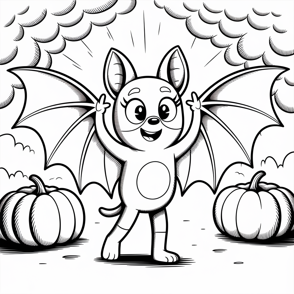 Free Bluey Bat Costume Halloween Coloring Pages