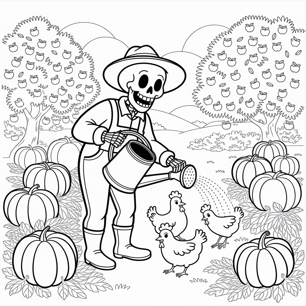 Farmer Skeleton Coloring Pages