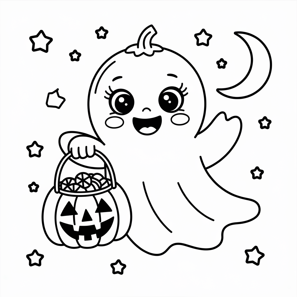 Cute Baby Ghost Halloween Coloring Pages for Toddlers to Print and Color