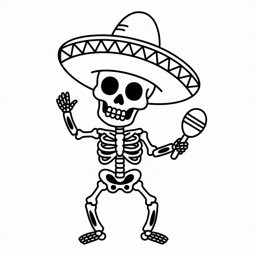Dancing Skeleton Coloring Pages for Kids 