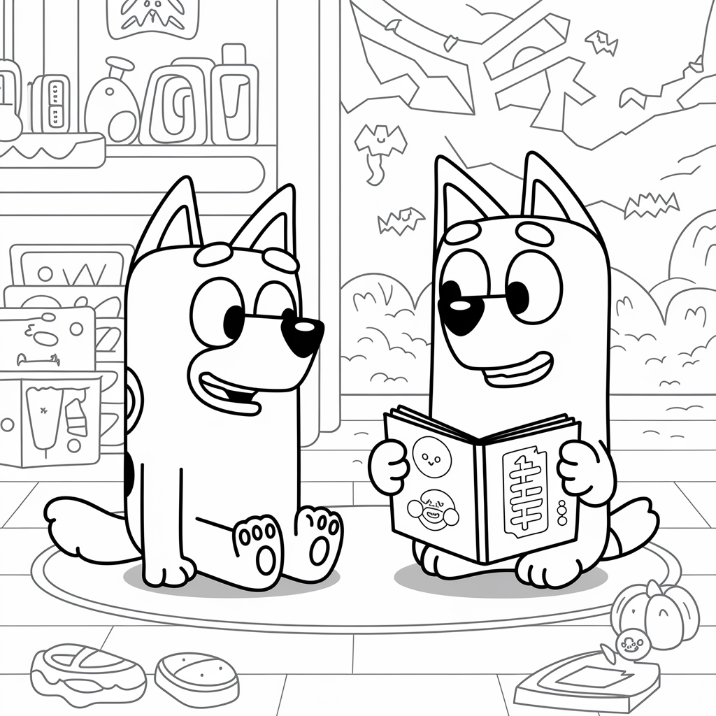 Bluey Halloween Storytime Coloring Pages
