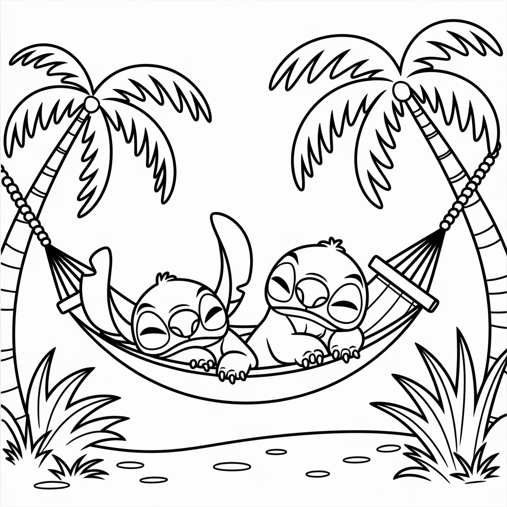  Sleepy Stitch Napping with Lilo in a Hammock 