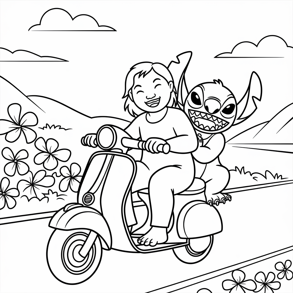  Lilo and Stitch Riding a Scooter