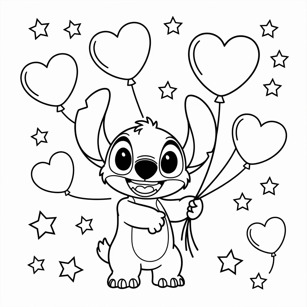  Stitch with Balloons Coloring Page