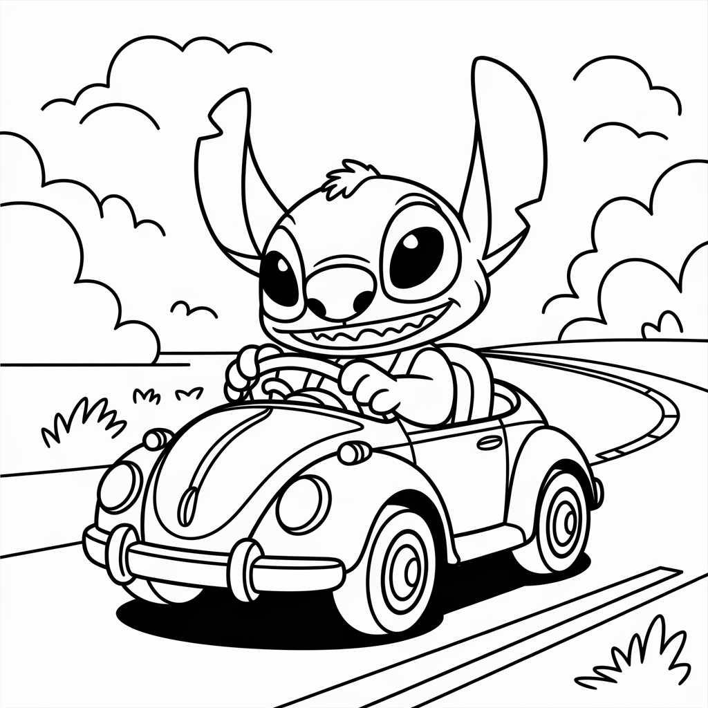 Stitch Driving Coloring Page 