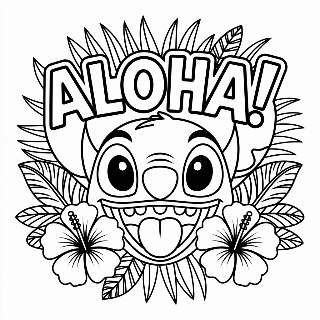 Aloha Stitch Coloring Page 
