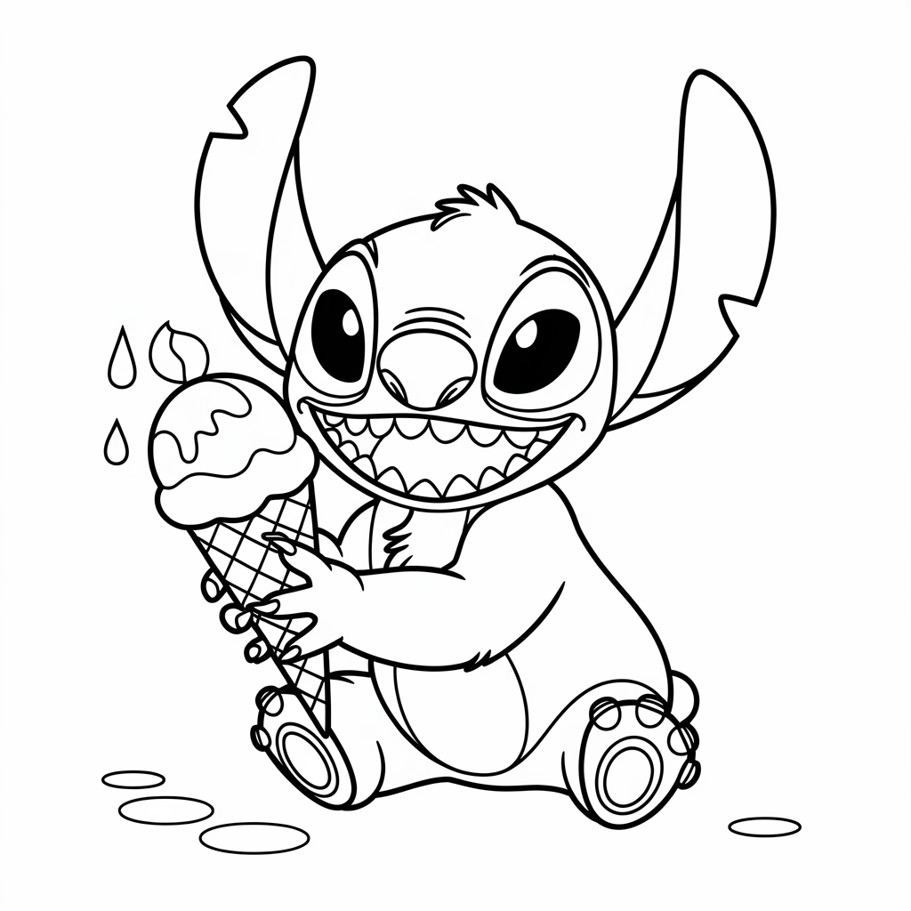  Stitch with Ice Cream Coloring Page